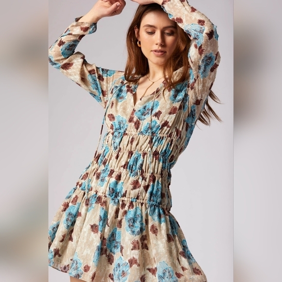 NEW Joie Aminah Silk Smocked Dress Tuffet Multi Medium - Picture 2 of 6